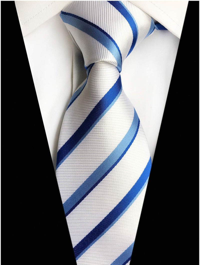 Secdtie Men's Slim White Blue Ribbed Graduation Ties Clip on Casual Party Wedding Necktie - Image 2